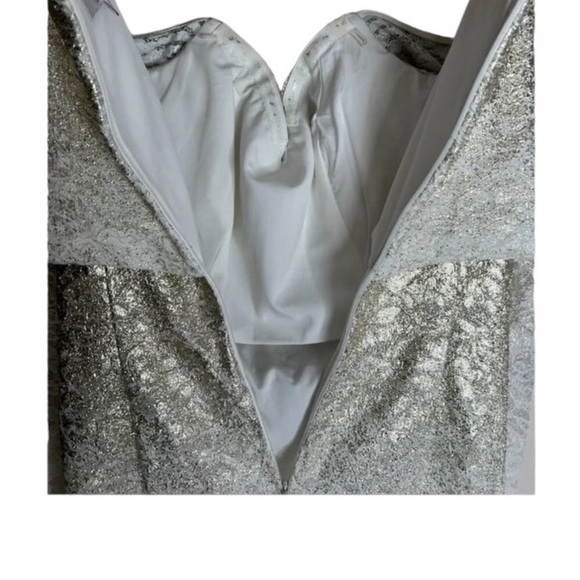Badgley Mischka Off Shoulder metallic lace gown size 8 - Picture 3 of 14
